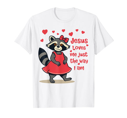 Christian Kids Racoon Jesus Loves Me Just The Way I Am T-Shirt
