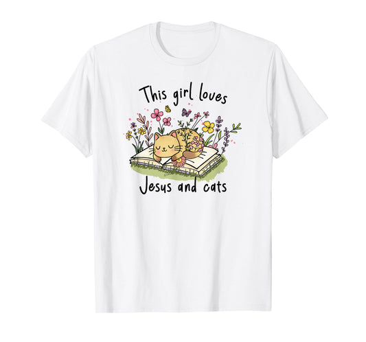 This Girl Loves Jesus And Cats Cute Christian T-Shirt