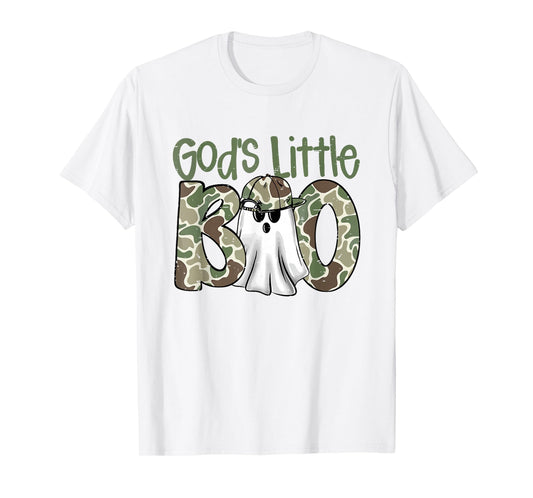 Camo God's Little Boo Ghost Halloween Kids Spooky Season T-Shirt