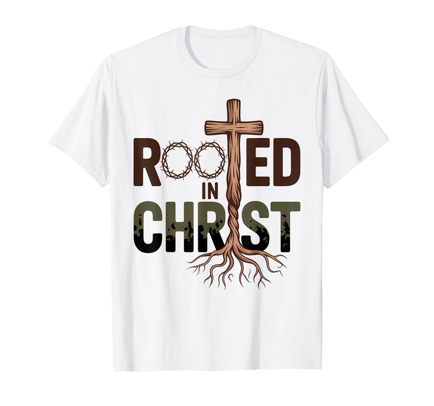 Rooted in Christ Jesus Cross Christian Faith T-Shirt
