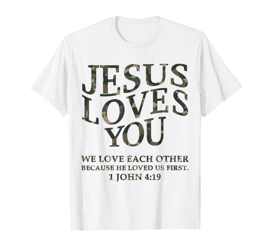 Jesus Loves You Me Camo Christian Youth Men God Son Brother T-Shirt