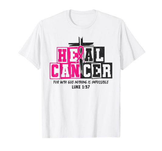 Breast Cancer Awareness Pink Ribbon Heal Cancer Christian T-Shirt
