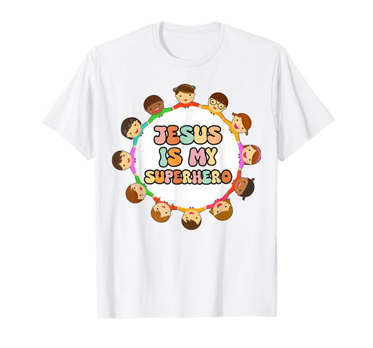 Toddler Jesus is My Superhero Christian Sister God Son Boy T-Shirt