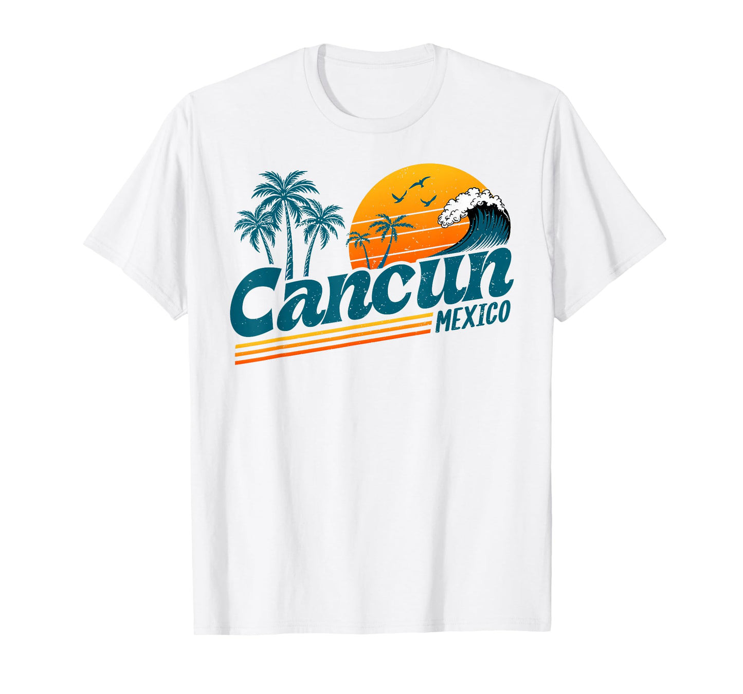 Retro Cancun Mexico Sunset Palm Tree Beach Summer Vacation T-Shirt