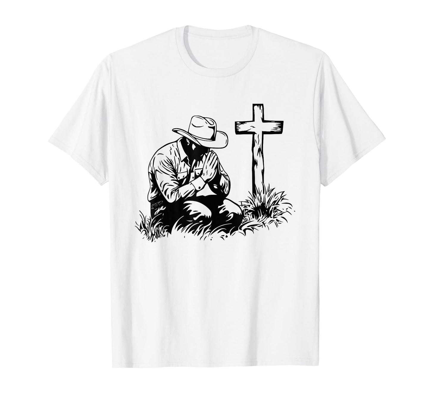Praying Cowboy Kneeling Cross Western Bible Jesus Horse T-Shirt