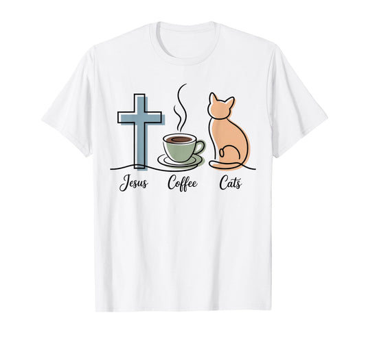 Jesus Coffee and Cats Christian Coffee Lovers Kitten Lover T-Shirt