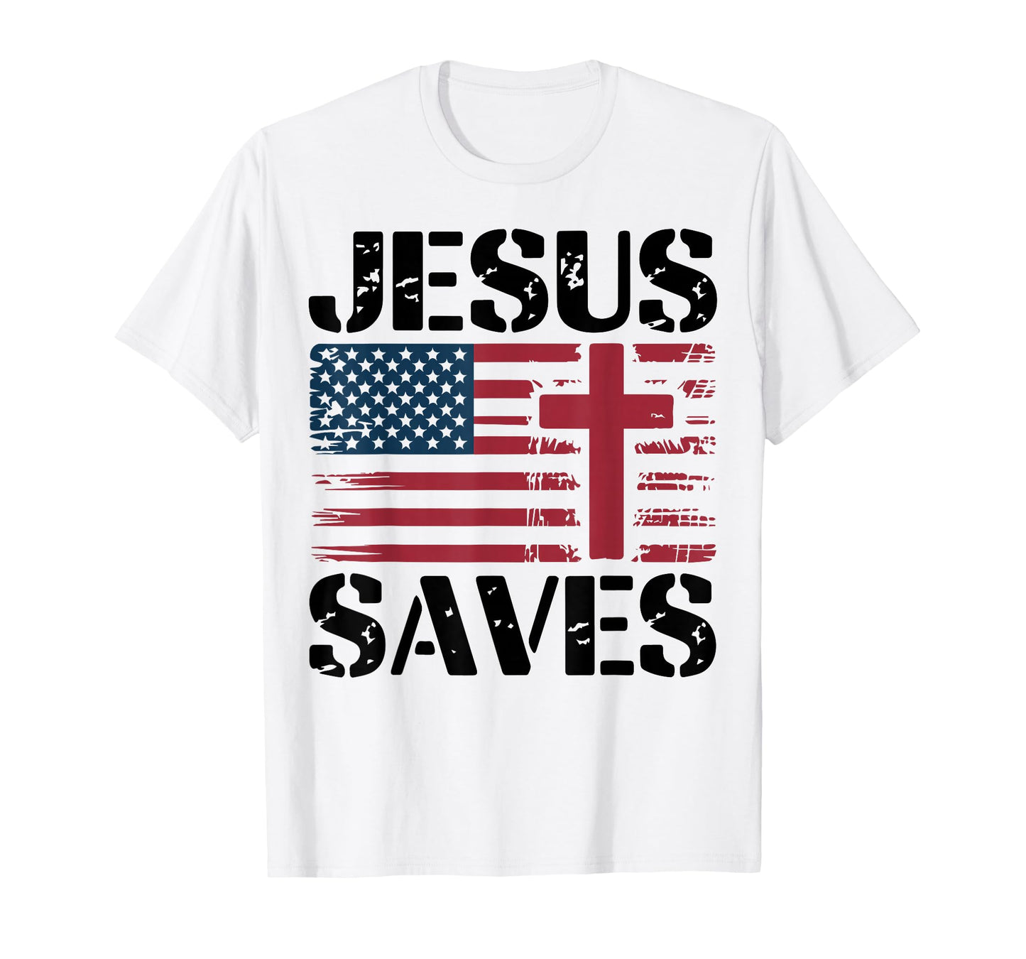 Jesus Saves Christian Patriotic Cross Faith American Flag T-Shirt