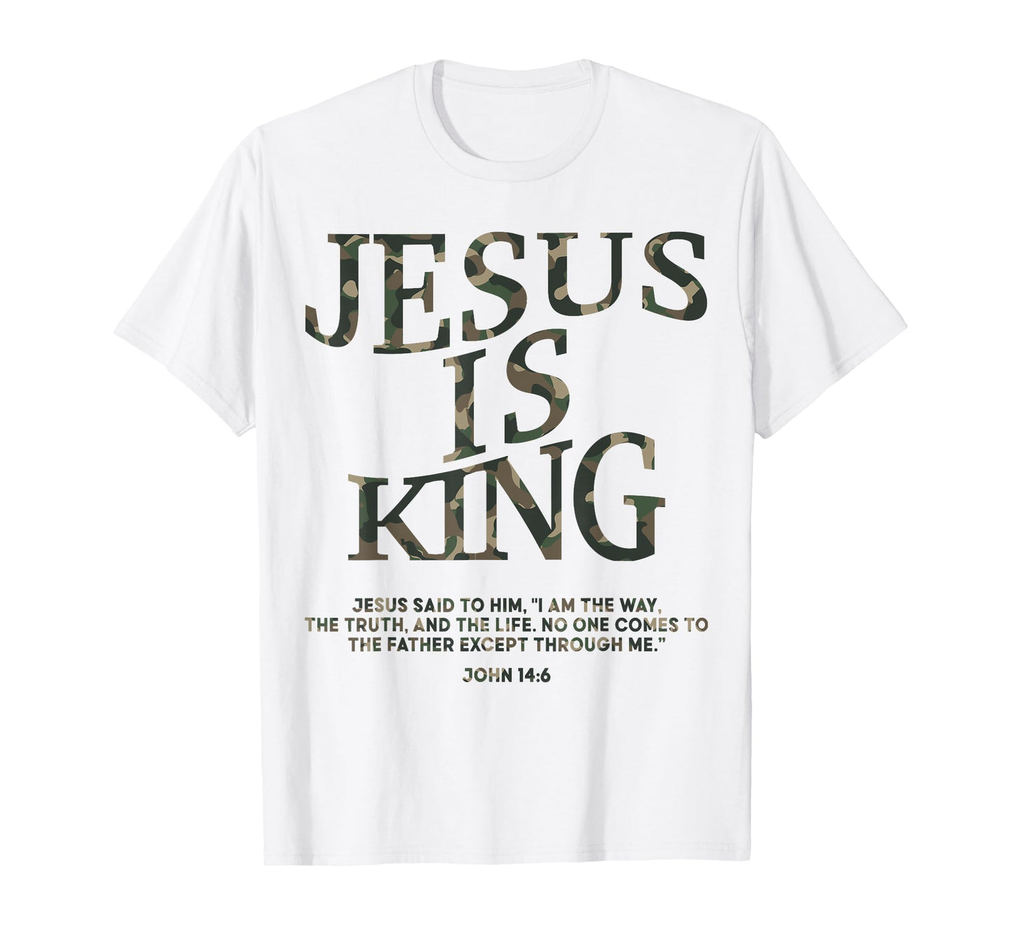 Camo Jesus Is King White Christian Youth Men God Son Brother T-Shirt