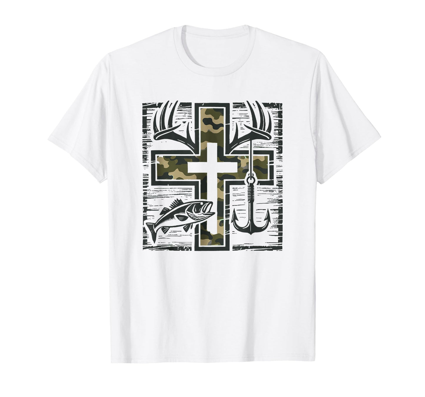 Jesus Camo Cross Shirt With Fish Christian Gift T-Shirt