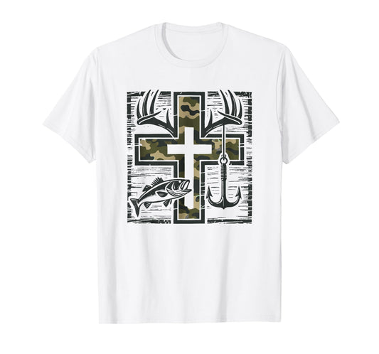 Jesus Camo Cross Shirt With Fish Christian Gift T-Shirt