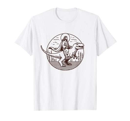 Funny Jesus Riding T-Rex Dinosaur Meme Parody for Believers T-Shirt