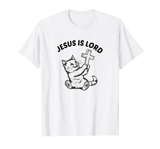 Vintage Jesus is Lord Funny Cat Cross Meme Faith Bible T-Shirt