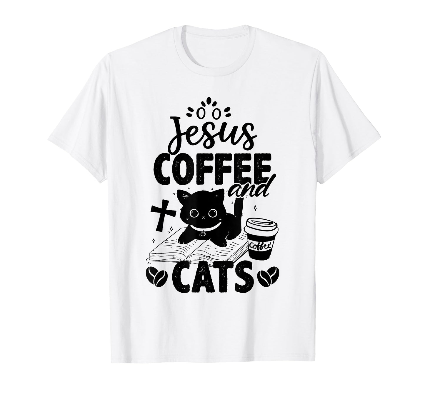 Jesus Coffee and Cats Cute Christian Cat Lover T-Shirt