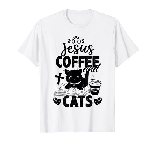 Jesus Coffee and Cats Cute Christian Cat Lover T-Shirt