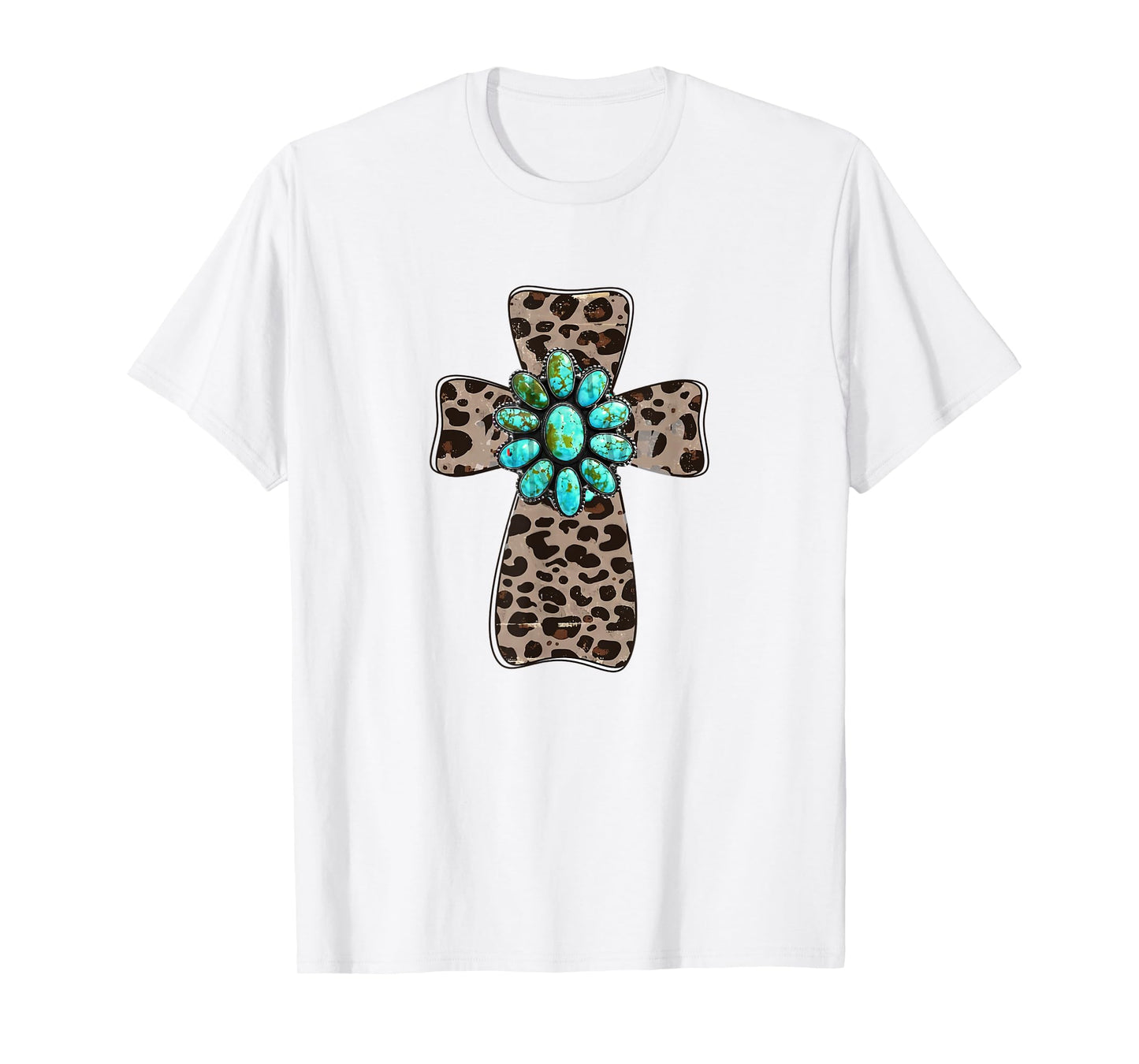 Leopard Cross With Turquoise Southern Western Christian T-Shirt