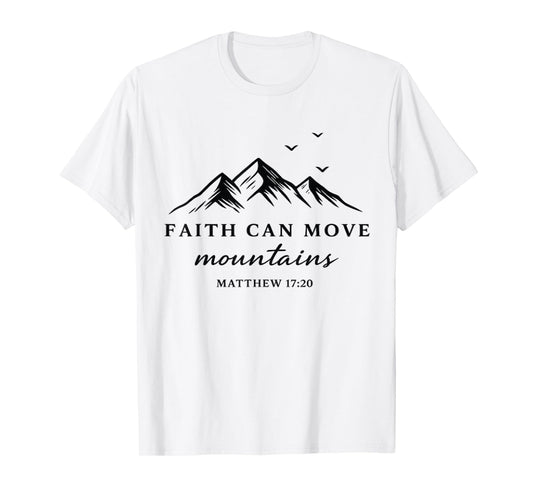 Faith Can Move Mountains Retro Sunset Bible Verse Christian T-Shirt