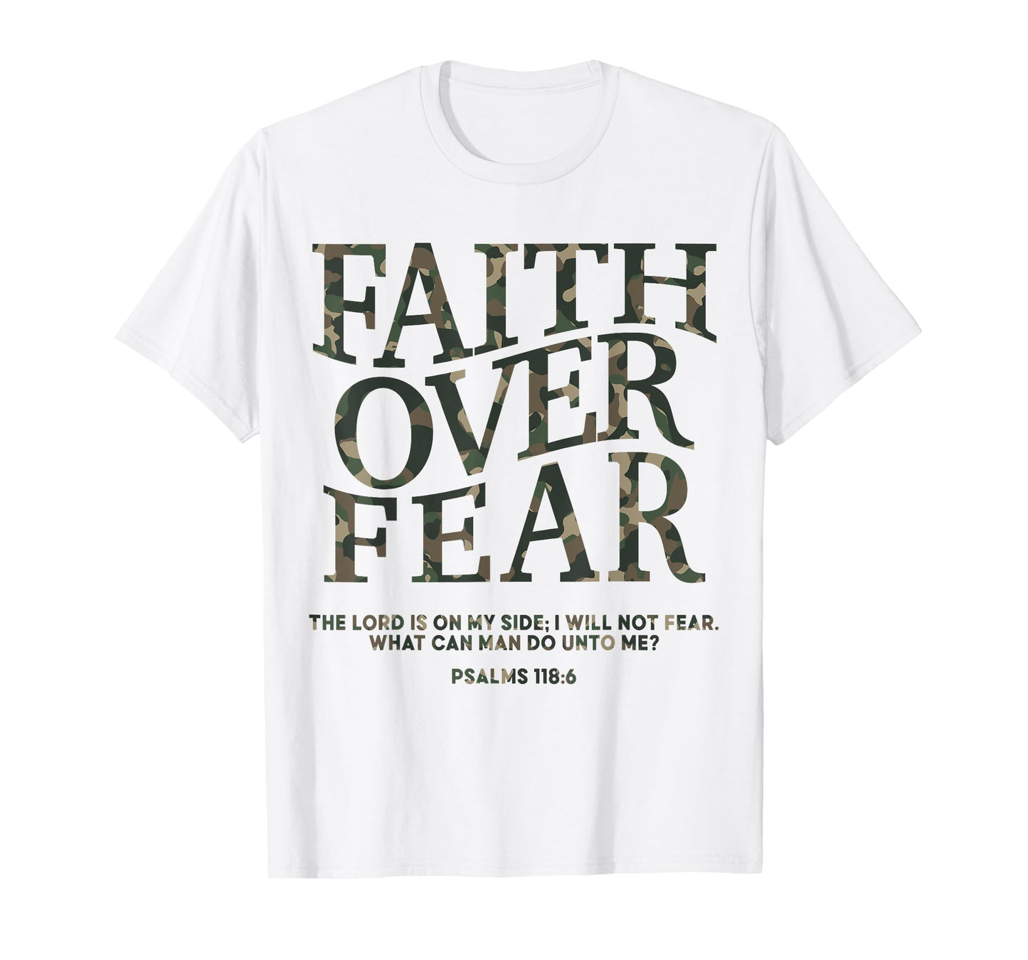 Camo Faith Over Fear Christian Jesus Youth God Son Brother T-Shirt