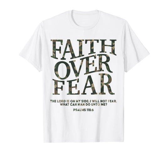 Camo Faith Over Fear Christian Jesus Youth God Son Brother T-Shirt