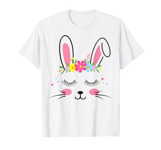 Cute bunny face flowers for easter girls women T-Shirt