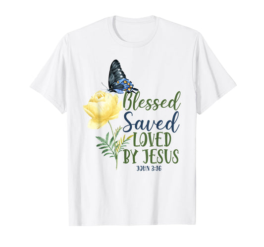 Christian Bible Verse Quote Butterfly Rose Flower John 3:16 T-Shirt