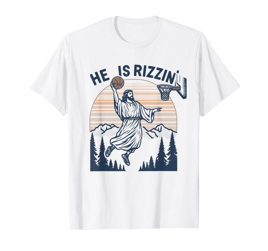 Vintage Christian Faith Jesus Basket Ball He Is Rizzin' T-Shirt
