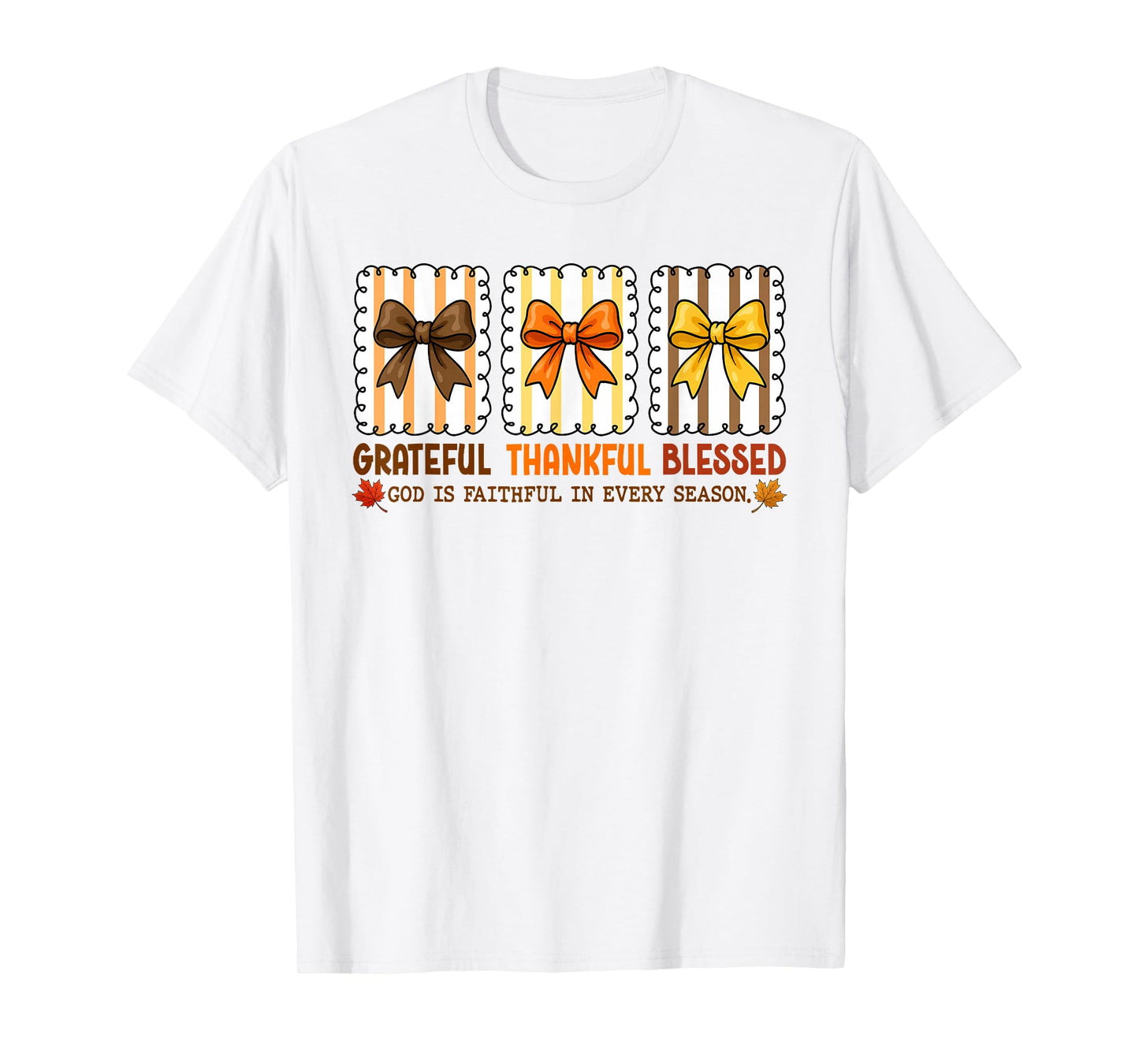 Cute Coquette Christian Fall Bow Grateful Thankful Blessed T-Shirt