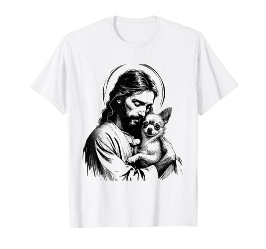 Retro Chihuahua Apparel Gifts Jesus Chihuahua Dog - Funny Christian Religious Dog Lover T-Shirt