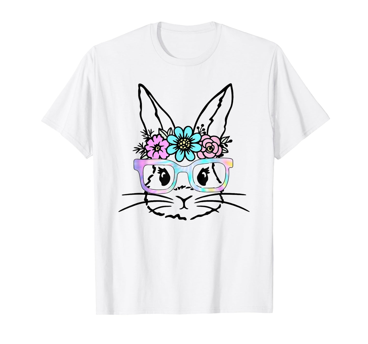Cute Bunny Rabbit Face Tie Dye Glasses Girl Happy Easter Day T-Shirt