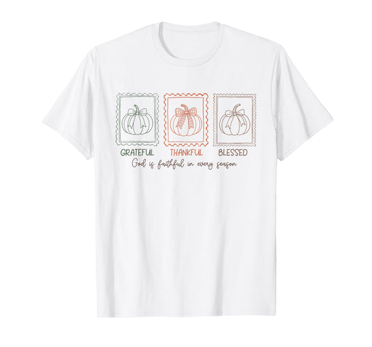 Christian Pumpkin Shirt Grateful Thankful Blessed Fall Faith T-Shirt