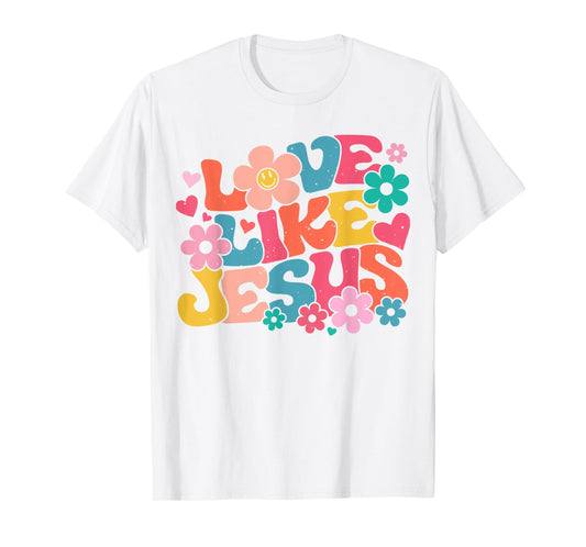 Love Like Jesus Christian Bible Verse Trendy Floral Heart T-Shirt