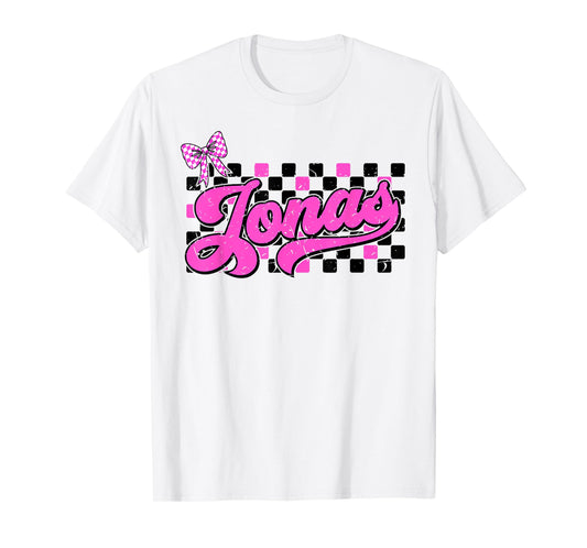 Jonas Checkered First Name I Love Jonas 80's Vintage Bow T-Shirt