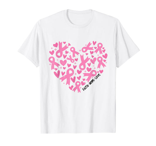 Faith Hope Love Breast Cancer Awareness Pink Ribbon Warrior T-Shirt