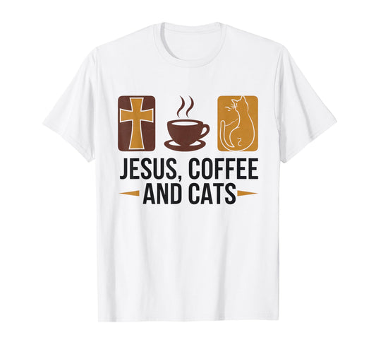 Jesus Coffee Cats Funny Cute Design Jesus Lovers Christian T-Shirt