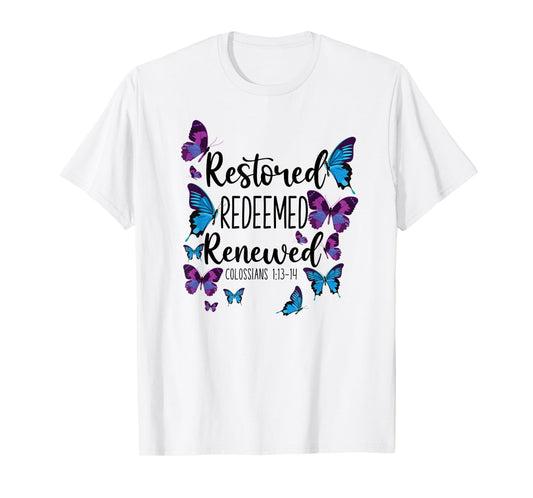 Christian Bible Verse Quote Butterfly Colossians 1:13-14 T-Shirt
