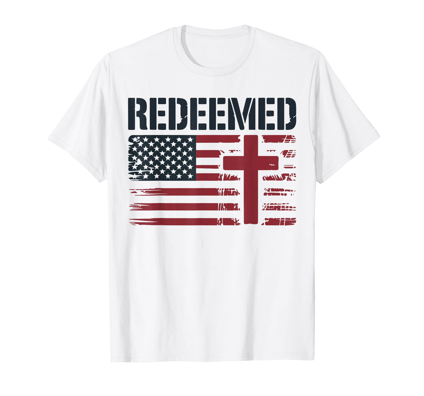 Men's Redeemed Christian Patriotic Cross Faith American Flag T-Shirt