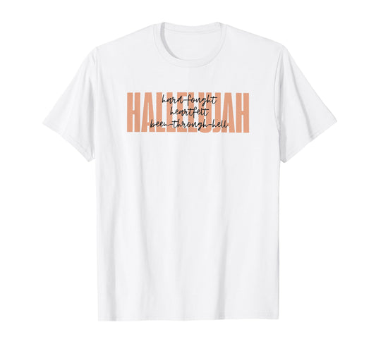 Retro Christian Worship Hard Fought Hallelujah Unisex-Adults Christian T-Shirt, Grey, Small, Short Sleeve