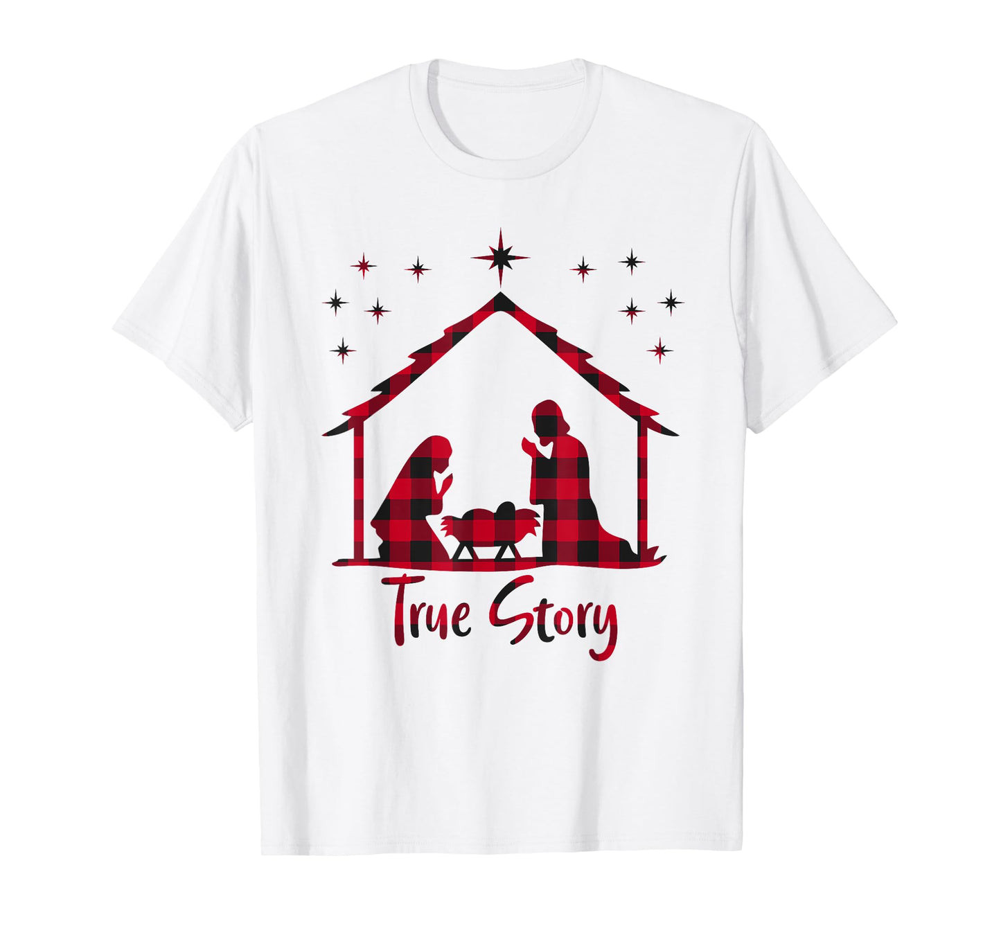 Red Plaid True Story of Jesus Birth Christmas Nativity T-Shirt