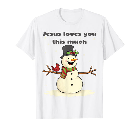 Cute Christian Christmas Snowman Jesus Loves You T-Shirt