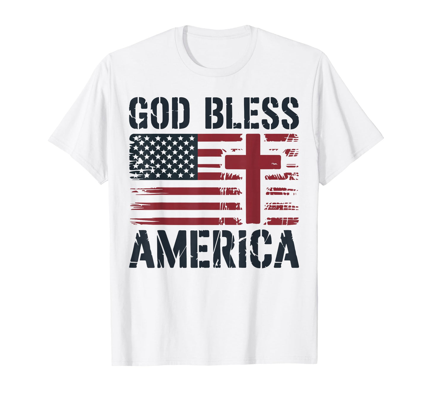 Mens God Bless American Flag Christian Patriotic Cross Jesus T-Shirt