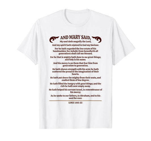 Mary Magnifies The LORD, Bible Verse, Luke 1:46-55, KJV T-Shirt
