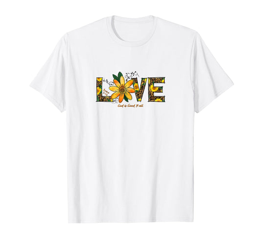 LOVE Leopard and Sunflowers, John 3:16 Christian Scripture T-Shirt