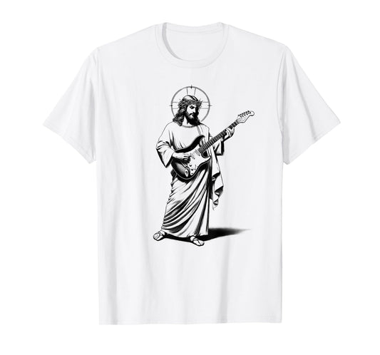 Funny Jesus Playing Electric Guitar Guitarist Christian Rock T-Shirt