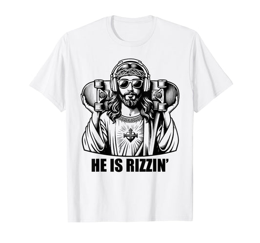 He Is Rizzin Jesus Skateboard Easter Religious Risin Church T-Shirt