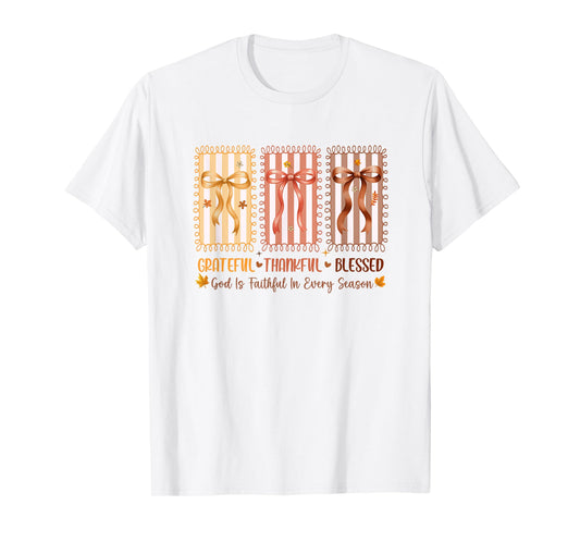 Grateful Thankful Blessed Coquette Fall Season Christian T-Shirt
