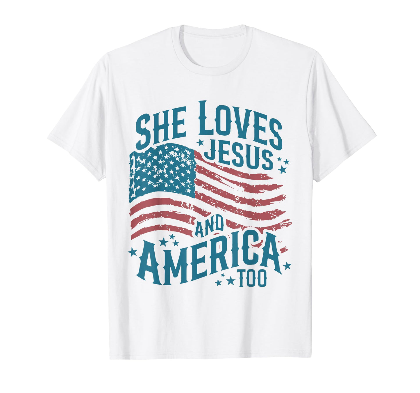 4th Of July She Loves Jesus And America Too Retro US Flag T-Shirt