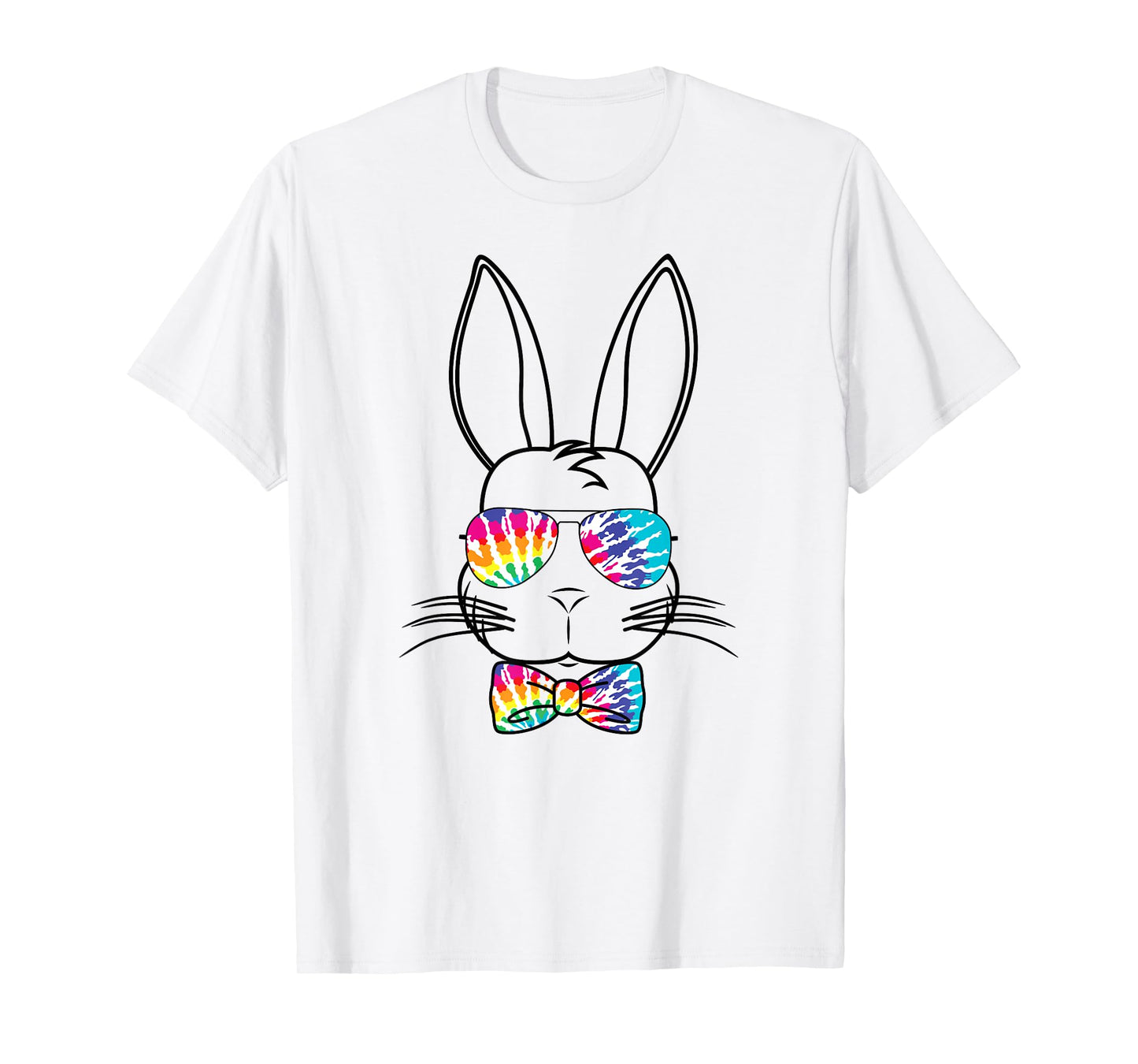 Bunny Face With Tie Dye Sunglasses & Bow Tie Easter Rabbit T-Shirt