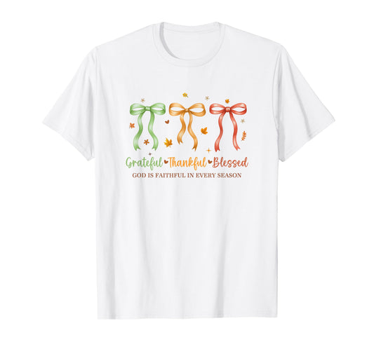 Grateful Thankful Blessed Coquette Fall Season Faith Autumn T-Shirt