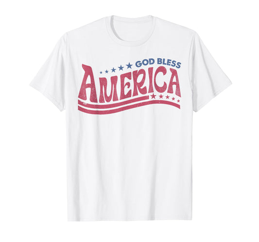 Retro 4th Of July God Bless America Patriotic Christian T-Shirt for Women Girls Kids Men