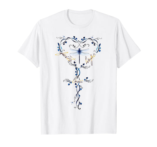Faith Hope Love Dragonfly Heart Christian Jesus Religious T-Shirt