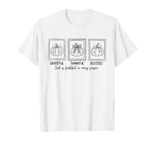 Christian Pumpkin Shirt Grateful Thankful Blessed Fall Faith T-Shirt